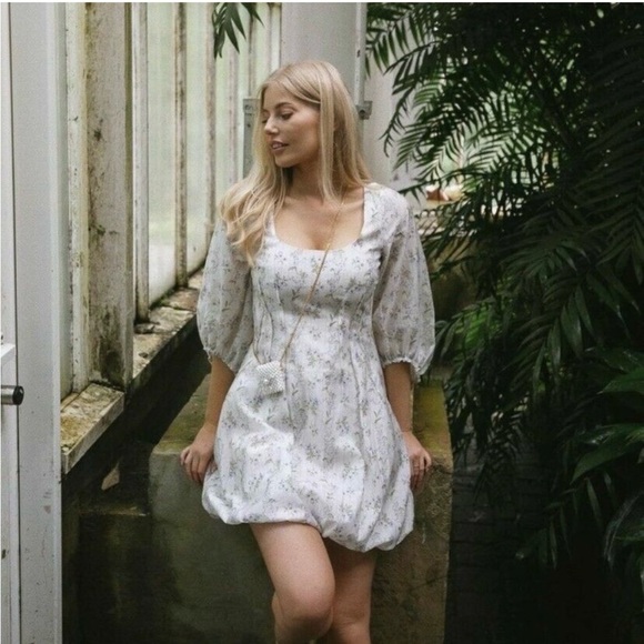 Brock Collection x H&M Collab Mini Bubble Hem Dress in White Floral Size XS NWT - Picture 1 of 10